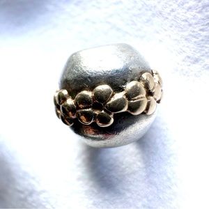 Rare Retired PANDORA Saturn Flower Charm with 14K Gold Flowers - Item # 790179